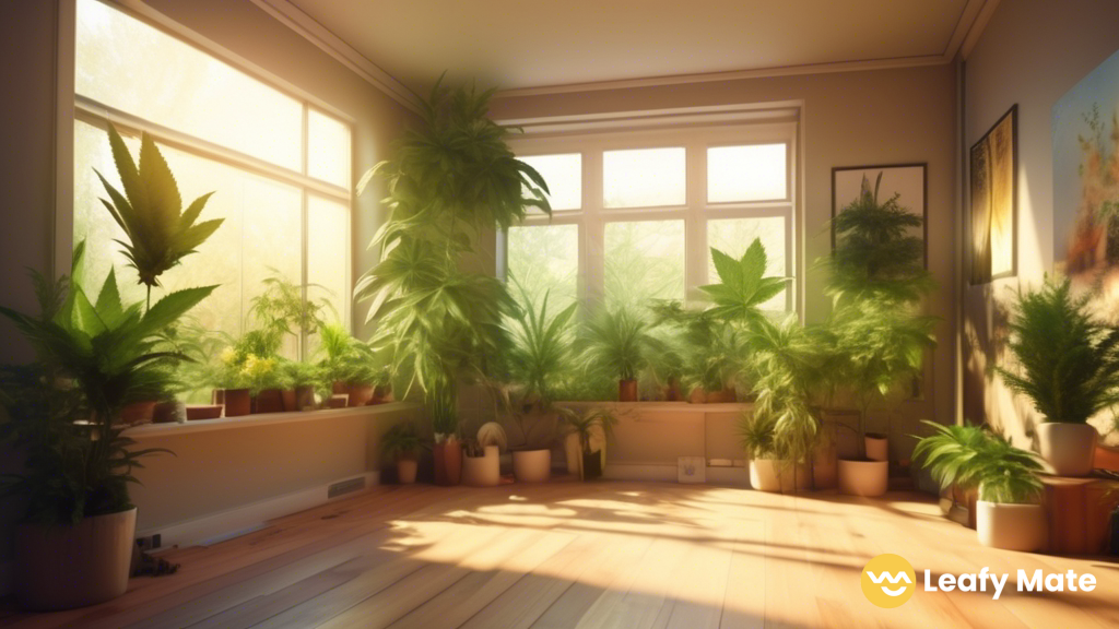 Enhance your music experience with vibrant cannabis plants in a sunlit room