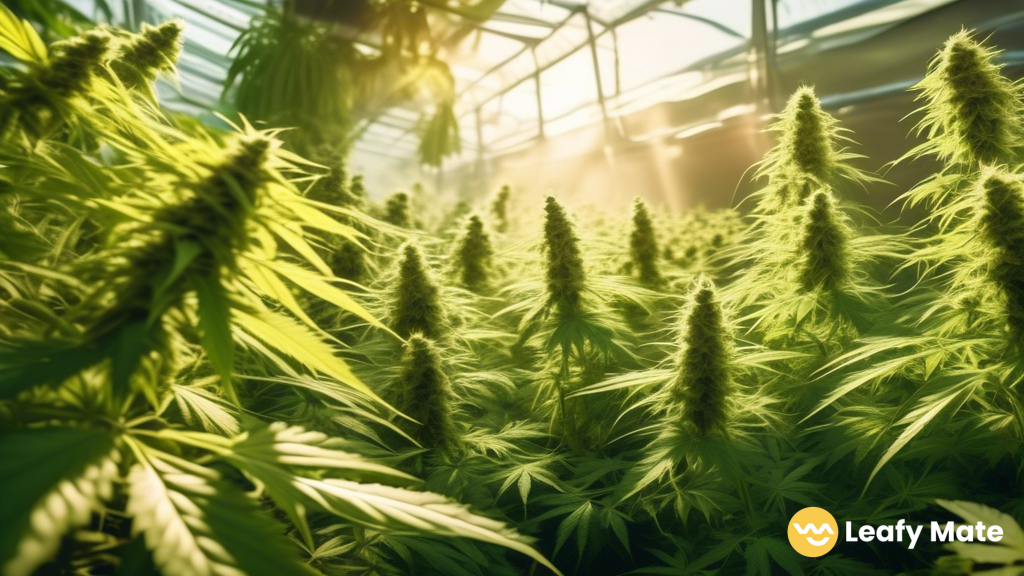 Vibrant organic cannabis garden thriving under golden sunlight, showcasing the benefits of outdoor cultivation